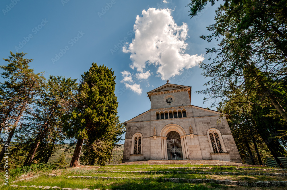 Fototapeta premium Church of S. Maria dell’Auricola. The white bulk of the church, dating back to the 13th century, stands out on the summit of the homonymous hill, at an altitude of 270 m.