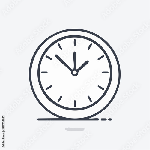 Hand-drawn black outline of a clock showing approximately 10:50 on a white background with shadow time