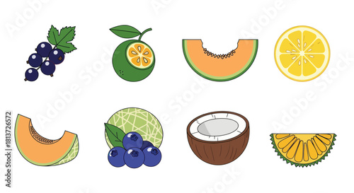 Assortment of vibrant fruit illustrations for healthy eating and design