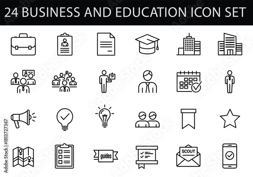 Set of 24 business and education line icon for presentation, website, application, or infographic design