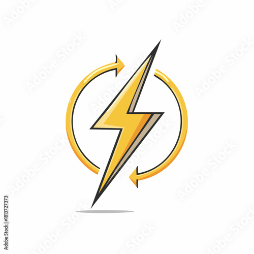 Free Download Yellow Lightning Bolt Icon with Circular Arrows and Shadow on White Background Keywords: lightning bolt, thunderbolt, electricity, energy, power, symbol, icon, graphic, design, illustration - GFXLoad