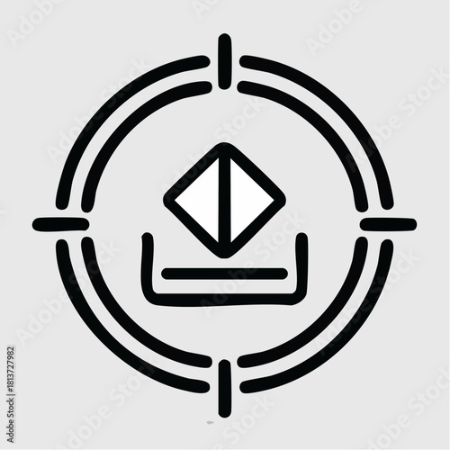 Target icon with a diamond shape and download symbol inside crosshairs reticle