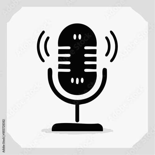 Black Silhouette of a Vintage Microphone with Sound Waves on White Background audio recording