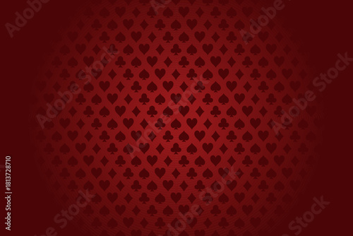 Red background with card symbols. Gambling background.