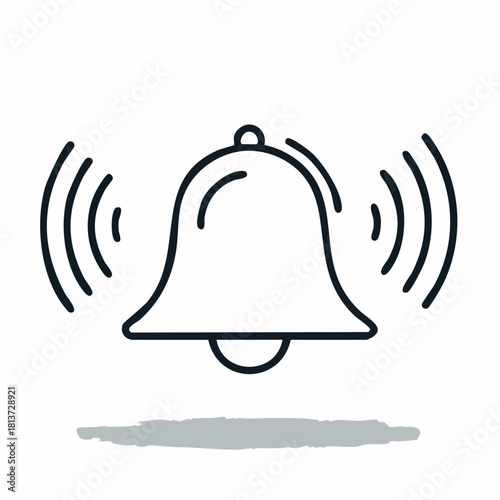 Outline icon of a ringing bell with sound waves emanating from it, on a white background notification