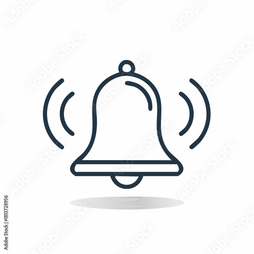 Simple line art icon of a ringing bell with sound waves, on a white background notification alert