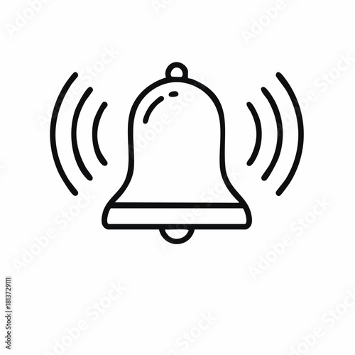 Minimalist Line Icon of a Ringing Notification Bell with Sound Waves alert