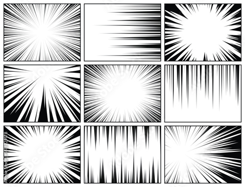 A pack of essential comic visual effects, including diverse patterns of radiating and linear speed lines, providing dramatic tension and movement