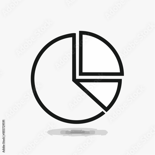 Minimalist Black Outline Pie Chart with Three Segments and Shadow on Gray graph diagram