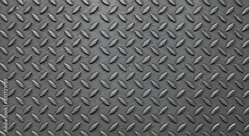 Dark Gray Diamond Plate Metal Texture Background. Industrial Anti-Slip Metallic Surface with Repeating Pattern.