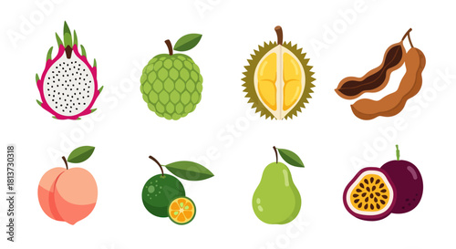 Assortment of vibrant tropical fruits isolated on a white background design