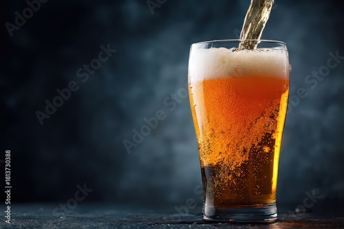 Wallpaper Mural Golden Beer Pouring into Glass with Frothy Head Against a Dark Moody Background Liquid Refreshment and Bubbles Alcoholic Beverage Still Life Photography Torontodigital.ca