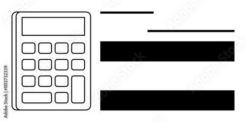 Calculator highlighted next to text blocks and lines. Ideal for accounting, bookkeeping, budgeting, finance, data analysis, education, or simple flat metaphor