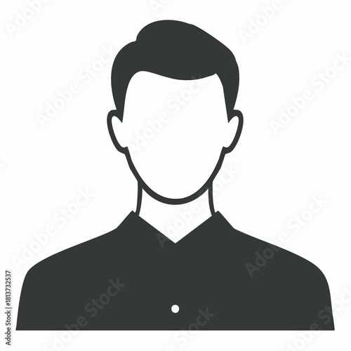 Dark Gray Silhouette Icon of a Man's Head and Shoulders with a Collared Shirt and Button vector illustration