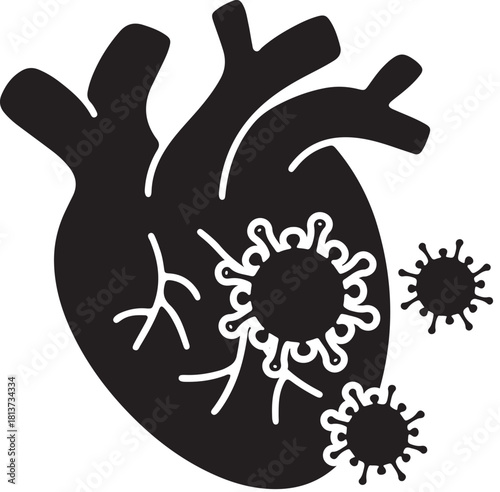 Conceptual icon of a heart infected with a virus