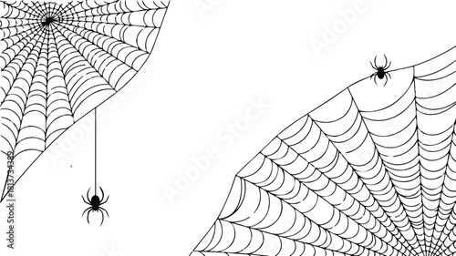 spider and web Set of web silhouettes. Spider web collection for halloween. Black and white illustration of elements spider web
