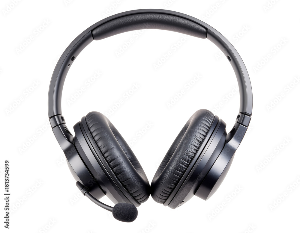 Fototapeta premium Ultra-realistic office headset with microphone for customer support or remote work, isolated on a transparent background, PNG
