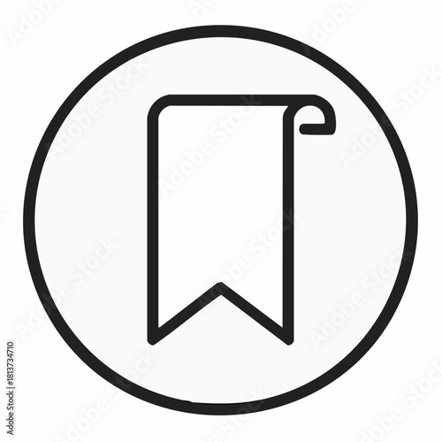 Black Outline Icon of a Bookmark Banner Inside a Circle on a White Background vector illustration