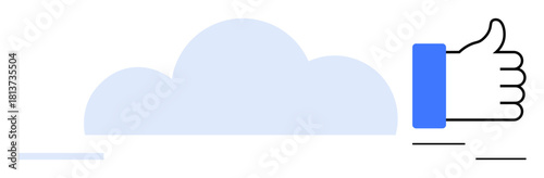 Cloud computing concept. Cloud icon and thumbs up symbol communicating approval of cloud-based technology. Cloud computing ensures storage, productivity, and workflow efficiency. For technology