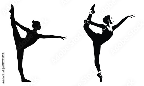 Ballet dancer silhouettes demonstrating grace and flexibility