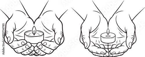 A continuous-line drawing illustration of a Hands holding a candle, vector art.