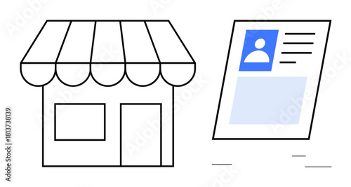 Small business concept. Small business with storefront and identification card identity verification and operations. Small business services and security solutions. For retail, identity management