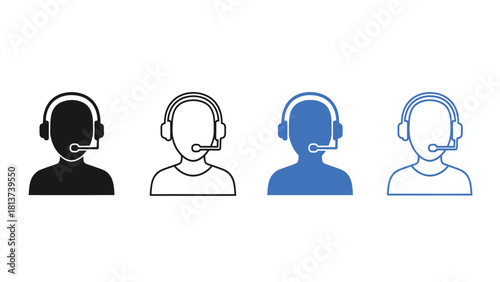 Call Center Agent Icons Set. Customer Support Operator with Headset Symbol Vector Illustration.