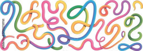 Colorful abstract 3D swirl shapes with smooth gradients, fluid curves, modern vibrant lines, dynamic decorative design elements for creative artwork