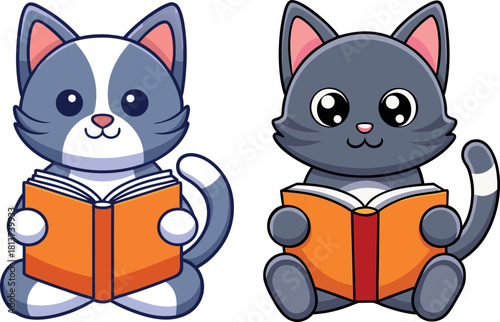 cute cat cartoon, reading cat vector, smart kitty clipart, adorable animal illustration, book reading cat, learning pet artwork, funny cat with book, study time cartoon, intelligent cat svg, education