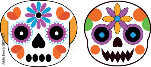 colorful skull cartoon, sugar skull vector, mexican skull illustration, day of the dead clipart, halloween skull art, vibrant skull design, cultural festival artwork, decorative skull svg, artistic sk