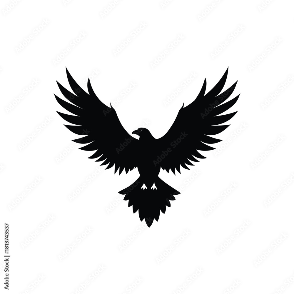 Obraz premium Eagle or Hawk with Spread Wings Silhouette Vector Logo