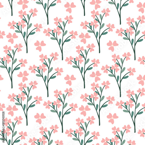 spring floral pattern with pink leaves and flowers