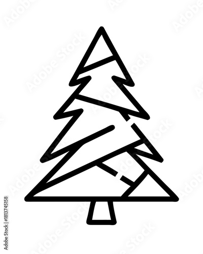 Abstract Christmas tree with angular branches in outline style