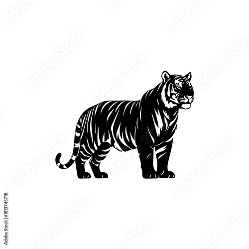 Striking Silhouette Majestic Tiger in Black and White, Nature's Beauty in Icon Form