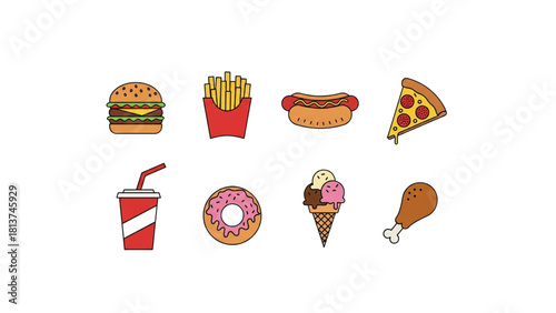 cartoon fast food vector icons set