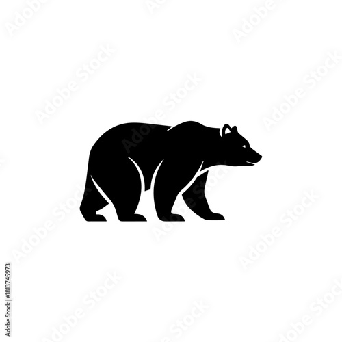 Black silhouette of a bear walking on a white background, isolated