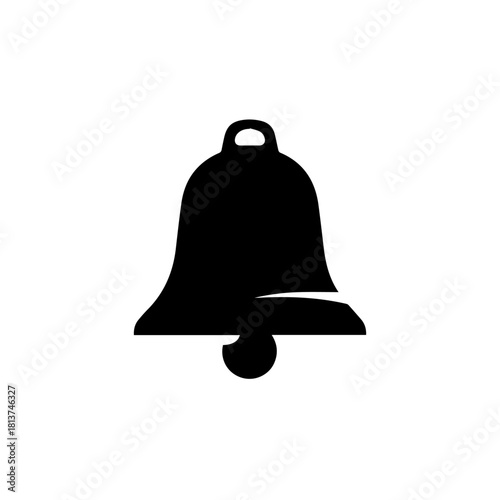 Black bell icon isolated on a white background, representing notifications or alerts
