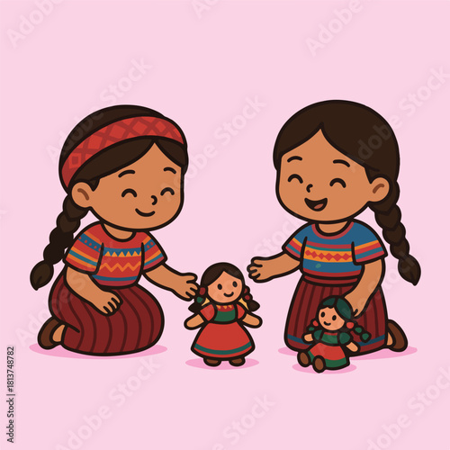 Two Girls Playing with Lele Dolls (Mexican)