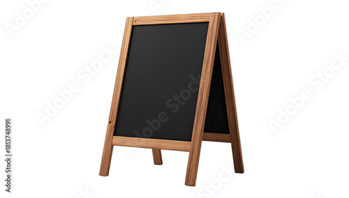 Wooden A-frame easel chalkboard with black writing surface, isolated