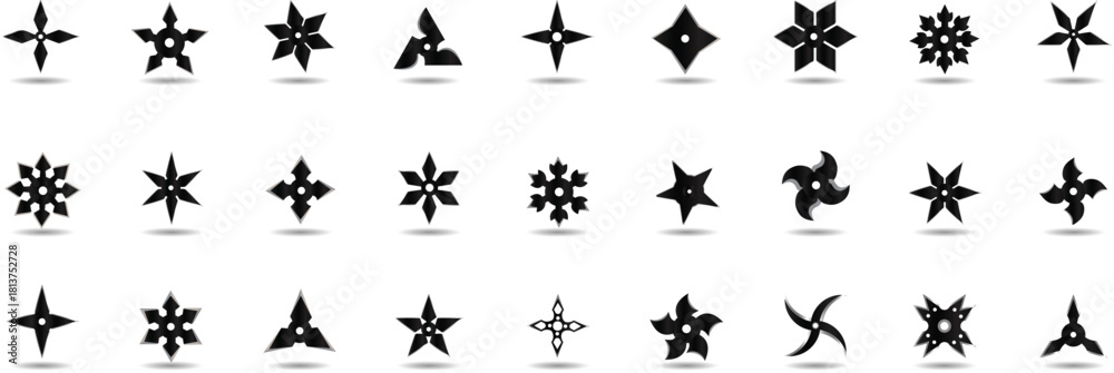 Fototapeta premium Collection of various Ninja Star, Throwing Stars, showcasing various shapes, vector illustration.