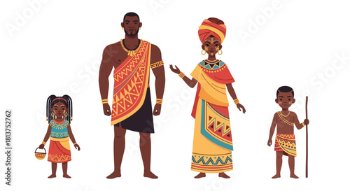 Family in Traditional African Attire A Vector Illustration Showcasing Cultural Heritage