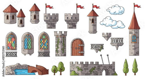 Enchanting Pixel Art Medieval Castle Elements for Game Design