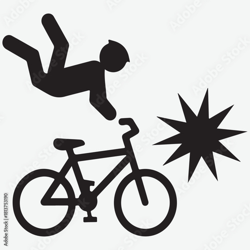 Cyclist falling off bicycle with impact symbol