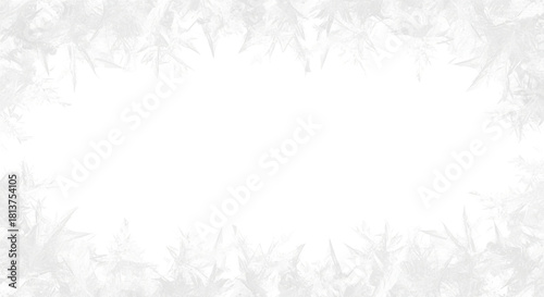 Abstract white frost crystal border frame design element with empty center space for text or copy, perfect for winter holiday greeting card or background isolated on transparent background