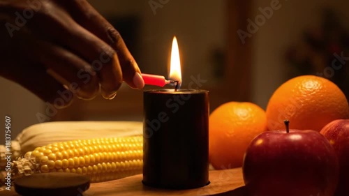 Kwanzaa Kinara Unity Flame Lighting Ceremony, symbolic holiday ritual