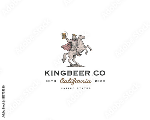 King hold beer, Wine Brewery logo template for bar 