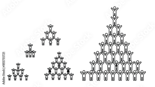 Teamwork Human Pyramid Structure Icons Set Representing Hierarchy, Collaboration, and Achievement