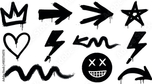 Stylized fire flame silhouettes set, grunge effect, tribal art