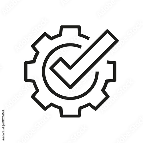Gear with checkmark symbol for approved process or task completion