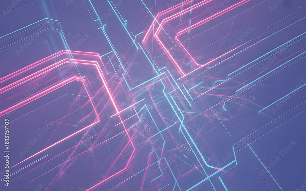 Fototapeta premium Abstract digital data pathways flow across a deep blue background to provide a versatile visual for corporate technology presentations.